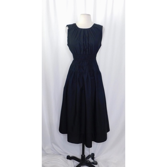 NWT!! J. CREW Hyacinth Dress Smocked Cotton Poplin Black Midi Pockets Poplin XSP - Picture 3 of 16